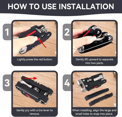 Vista 3 de Herramienta para bicicleta, multiherramienta 16 en 1, multiherramienta para bicicleta de montaña, portátil, plegable, kit de reparación de ciclismo