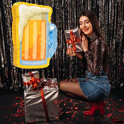 Vista 6 de Sratte Piñata de cerveza con palo y venda de los ojos con confeti, taza de vidrio para colgar, decoración mexicana para cumpleaños, despedida