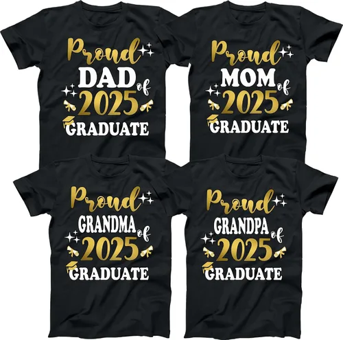 Vista 2 de Grad Shirts, Senior Class of 2025, Graduation Class of 2025 Gold Family Proud MOM DAD Graduate Tees Custom T-Shirt.