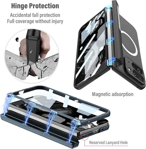 Vista 6 de Funda de teléfono para Google Pixel 9 Pro Fold compatible con cargador inalámbrico MagSafe con protector de pantalla, protección de bisagra, soporte