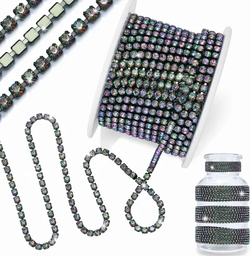 Vista 28 de 1 rollo de cadena de diamantes de imitación de 10 yardas, rollo de cadena de cierre de diamantes de imitación de cristal de 0.079 pulgadas, borde