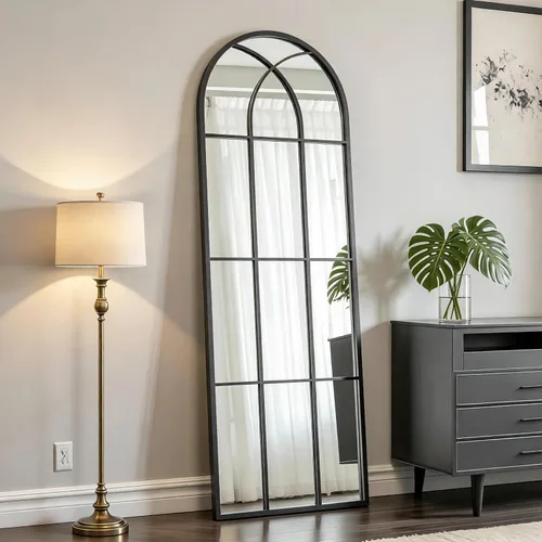 Vista 14 de Rowjut Espejo de pared en forma de arco de 30 x 20 pulgadas, espejo decorativo de pared y baño con marco de hierro, espejos de pared superior