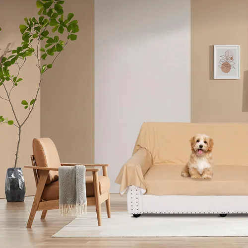 Vista 5 de Funda de cama impermeable para perros y gatos, resistente al pelo de las mascotas, funda protectora para cama con tela fina 100% impermeable