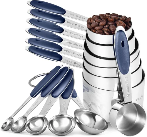 Vista 10 de U-Taste - Juego de tazas y cucharas medidoras: U-Taste 18/8 de acero inoxidable, 12 piezas, apilamiento de metal, juego de medidas para cocina