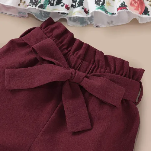Vista 8 de Conjunto de 2 piezas de ropa casual con volantes y botones halter y pantalones cortos con lazo a rayas