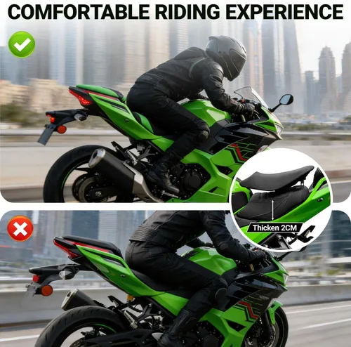 Vista 5 de Almohadilla de Asiento para Motocicleta Delantero Conductor Trasero Pasajero para Kawasaki Ninja400 Z400 2018 2019 2020 2021 2022 2023 2024 2025