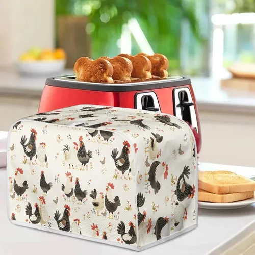 Vista 4 de Cubierta de tostadora con estampado de pollo, cubierta de tostadora de 2 rebanadas de cocina elegante para electrodomésticos, tostadora, microondas