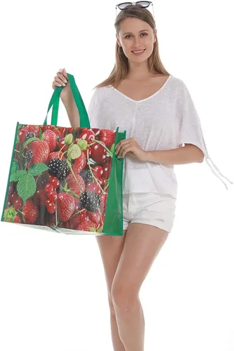 Vista 2 de FENELY Paquete de 6 bolsas de compras reutilizables, bolsas de la compra grandes plegables resistentes, ecológicas, impermeables de nailon Ripstop