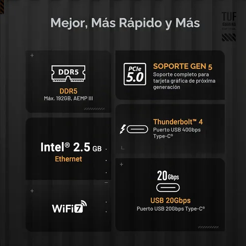 Vista 5 de ASUS TUF Gaming Z890-PLUS WiFi Z890 LGA 1851 ATX Placa base, Intel® Core™ Ultra Series 2 Ready, Intel® Core™ Ultra Series 2 Ready, AI avanzado listo