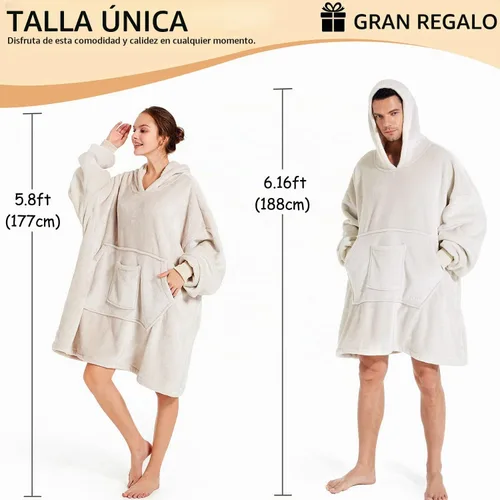 Vista 5 de REDESS Blanket Hoodie Sweatshirt, Wearable Blanket Oversized Sherpa Hoodie Beige