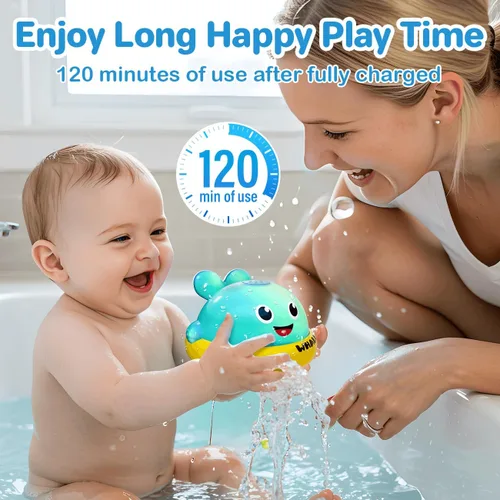 Vista 5 de Juguetes de baño para bebés, juguetes de baño con aspersor de ballena iluminada para niños de 1 a 3 años, juguetes de agua de piscina para niños