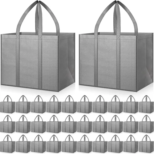 Vista 12 de Hillban Paquete de 30 bolsas de comestibles reutilizables a granel resistentes grandes bolsas de compras lavables plegables con asas Heavy Duty