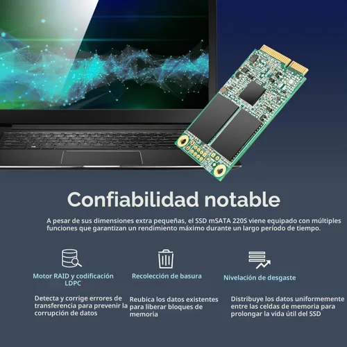 Vista 8 de Transcend SSD SATA III MSA220S MSA220S de 64 GB, caché SLC