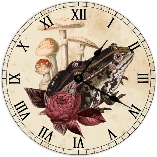 Vista 8 de Reloj de pared retro francés vintage con diseño de bruja y cráneo de bruja, reloj de pared de madera, funciona con pilas, decoración de pared