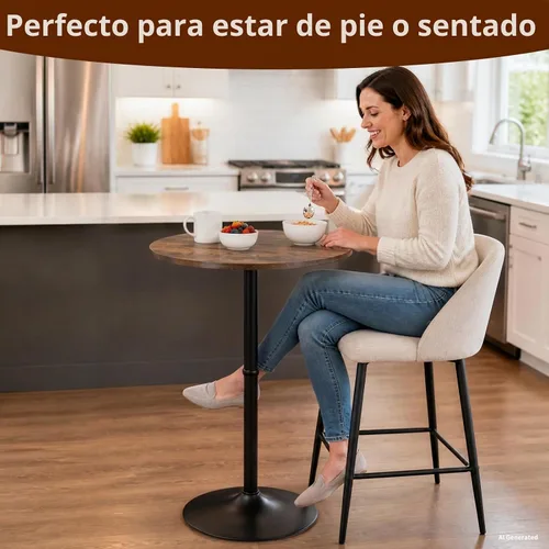 Vista 7 de Leopard MDF redondo superior no ajustable (41 pulgadas de altura) mesa de Marrón rústico