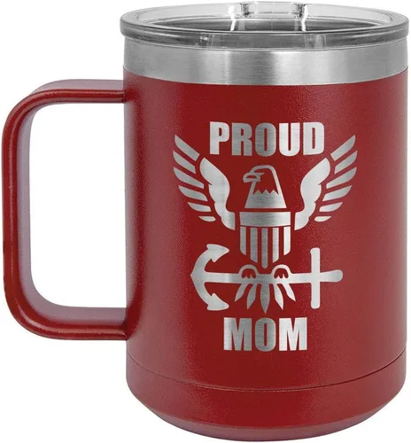 Vista 19 de PROUD NAVY MOM BLACK Taza de café de 15 oz con tapa deslizante Taza de café de viaje aislada Ideas de regalos del día de la madre de hijo o hija