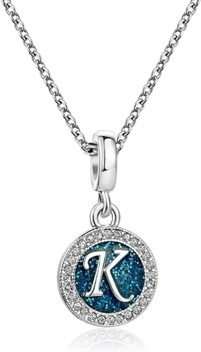 Vista 2 de Abalorios colgantes de letras azules de la A a la Z con letra inicial del alfabeto y nombre mayúscula, compatible con pulseras y collares Pandora