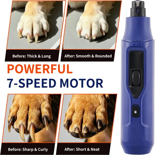 Vista 3 de Tife Molinillo de uñas para perros de 7 velocidades con luz LED, USB-C recargable (rosa)