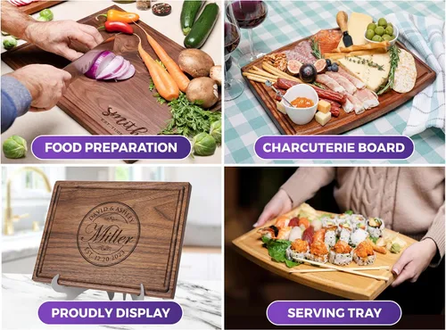 Vista 7 de Tablas de cortar personalizadas Charcutería grabada de madera hecha a mano Boda personalizada, aniversario, regalo de compromiso para parejas