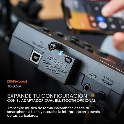 Vista 6 de Roland TD-02KV V-Drums Batería electrónica con capacidad de ejecución expresiva, características de reducción de ruido, redoblante con parche