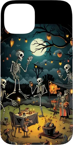Vista 9 de Funda para disfraz de Halloween para iPhone 16 de noche de terror de esqueleto