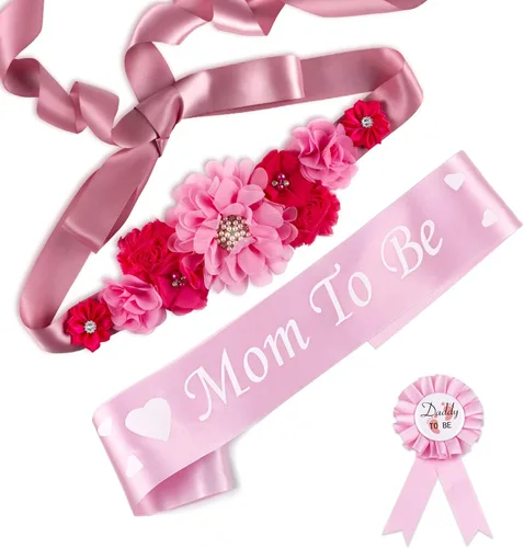 Vista 20 de Juego de decoraciones de baby shower con banda de texto en inglés "Mom to Be", regalo de fiesta de revelación de género para futuros padres