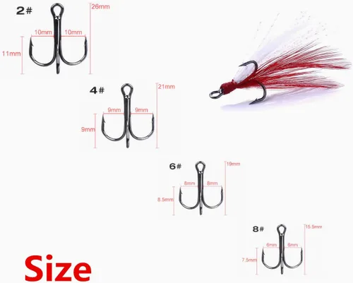 Vista 3 de Fishing Treble Hooks Feather Dressed: 20pcs/Box Feathered Treble Hook Size 2 4 6 8 with Split Rings Replacement for Fishing Lure Spinner Spoon