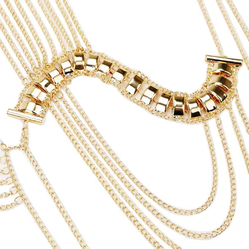 Vista 6 de Blusa halter de cadena con espalda descubierta para mujer con cadena de lentejuelas