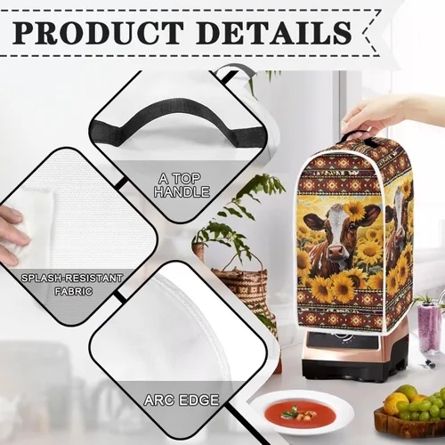 Vista 5 de Aztec Cow - Funda para batidora de girasoles con mango superior, ligera, lavable, para cocina, cafetera, decoración de procesadores de alimentos
