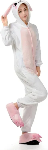 Vista 4 de UreeUine Disfraz de conejo de Pascua rosa de felpa ultra suave para cosplay, Rosado