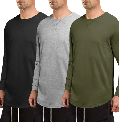 Vista 2 de JMIERR Mens 3 Pack Cotton Hipster Hip Hop Longline Crewneck T-Shirt