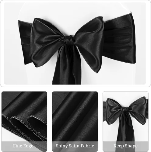 Vista 3 de Pesonlook 50 cintas de satén para silla, lazos de satén negro, lazos para silla, suministros para bodas, recepciones, eventos, banquetes, fiestas