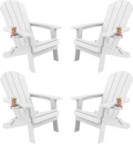 Vista 25 de YEFU Silla Adirondack, silla Adirondack de plástico de gran tamaño, sillas plegables para exteriores con soporte para tazas, silla de césped