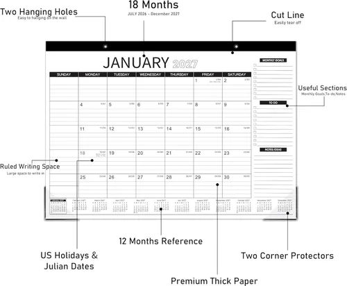 Vista 4 de Calendario de escritorio 2026-2026, enero 2026 - diciembre 2026, 12 blocs mensuales de escritorio/calendario de pared 2 en 1, 17 x 12 pulgadas