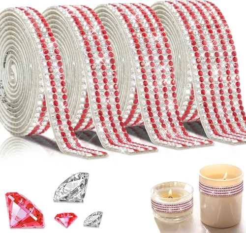 Vista 11 de 4 rollos de cinta autoadhesiva con diamantes de imitación, cinta de diamantes bling con pegatinas de 2 mm para manualidades, bodas, cumpleaños