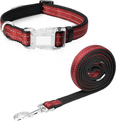 Vista 9 de Collar reflectante para perros grandes, collar de malla acolchado para perros grandes, collar ajustable para mascotas con hebilla de liberación Gris