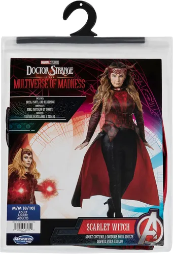 Vista 3 de Marvel - Disfraz oficial de la Bruja Escarlata para adulto, parte superior impresa de alta calidad con tren adjunto, pantalones y tocado de tela (M)