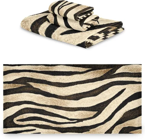 Vista 2 de susiyo Juego de toallas de baño de 3 piezas, suaves y altamente absorbentes, con estampado de tigre, a rayas, de piel de animal, toallas de calidad
