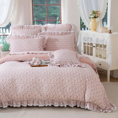 Vista 38 de FADFAY Juego de funda de edredón con estampado floral de roseta, juego de ropa de cama de encaje con volantes para niñas, 3 piezas