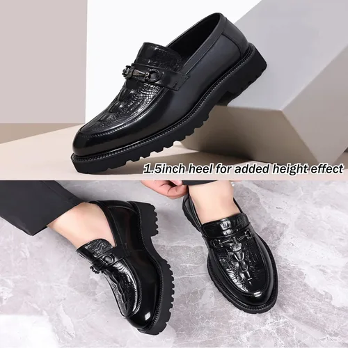 Vista 4 de Oxford de negocios con estampado de cuero para hombre,Zapatos de oficina formales informales inteligentes,Zapatos de traje de boda sin cordones