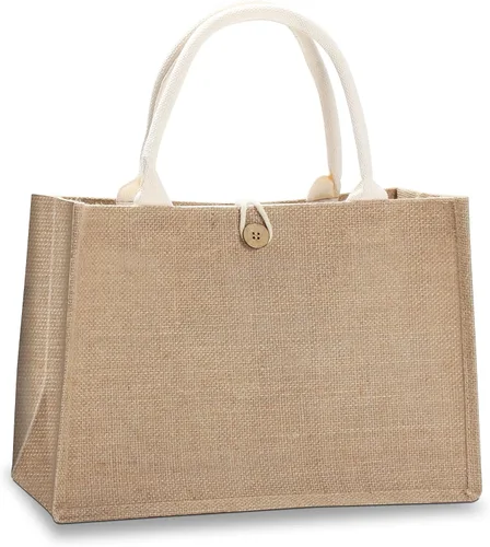 Vista 11 de Bolsas de viaje de yute, juego de 10 bolsas de arpillera, medianas de 14.5 x 6.7 x 10.2 pulgadas, bolsa reutilizable para fiestas, bodas, playa