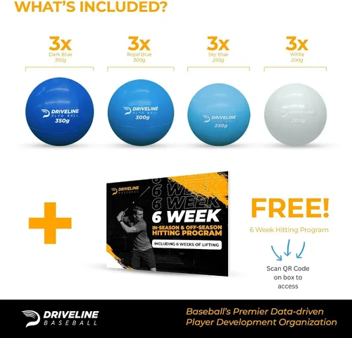 Vista 2 de Driveline Baseball Pelotas PlyoCare - 12 pelotas de práctica de golpeo pesadas + programa gratuito de 6 semanas