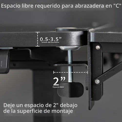 Vista 6 de VIVO Extensor de Escritorio con Abrazadera de 6 x 9 Pulgadas (11 Incluyendo Abrazaderas), Soporte para Muñeca, Bandeja Reposabrazos, Soporte de Mesa