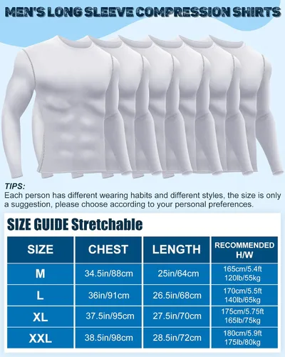 Vista 2 de Hicarer Paquete de 6 camisas de compresión atléticas para hombre, camisetas de manga larga para correr, para entrenamiento deportivo
