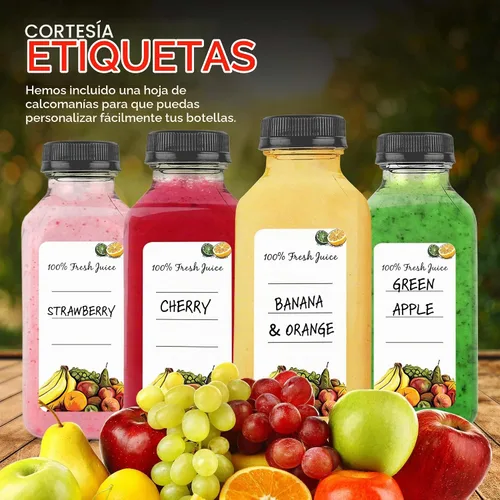 Vista 5 de Botellas de jugo de 12 onzas con tapas para jugo (paquete de 12) – Botellas de agua de plástico vacío transparente reutilizables – Contenedores
