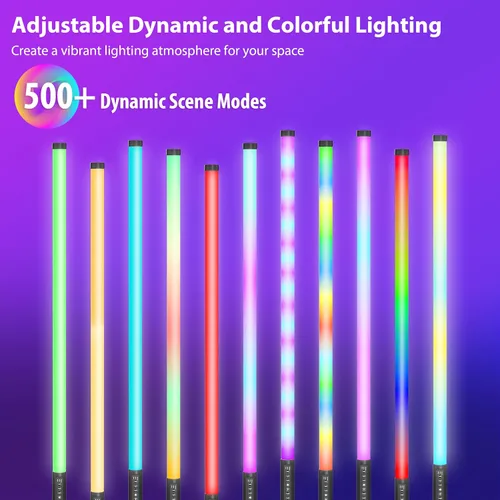 Vista 9 de Paquete de 4 tubos de luz portátiles de 4 pies de 47.2 in de mano LED RGB con trípodes, 500 efectos vívidos para video y fotografía, pintura ligera