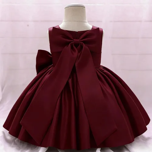 Vista 5 de 6M-8T Vestido de Niña Bebé con Lazo Grande para Cumpleaños y Certamen, Vestido de Fiesta Tutú para Niñas Pequeñas, Vestidos de Bautizo Borgoña