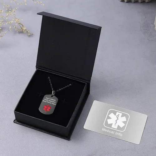 Vista 7 de Jewelstruck Collar de alerta médica para mujeres y hombres, etiquetas de identificación de emergencia, collar de doble cara, grabado gratuito