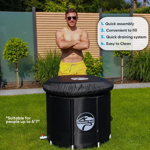 Vista 7 de Bañera fría – Bañera de hielo portátil para atletas y adultos – Bañera inflable para terapia de agua fría, recuperación deportiva y bienestar – Uso