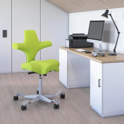 Vista 2 de HAG Capisco - Silla Sit to Stand con marco plateado, tapizada, color verde brillante Verde (Bright Green)